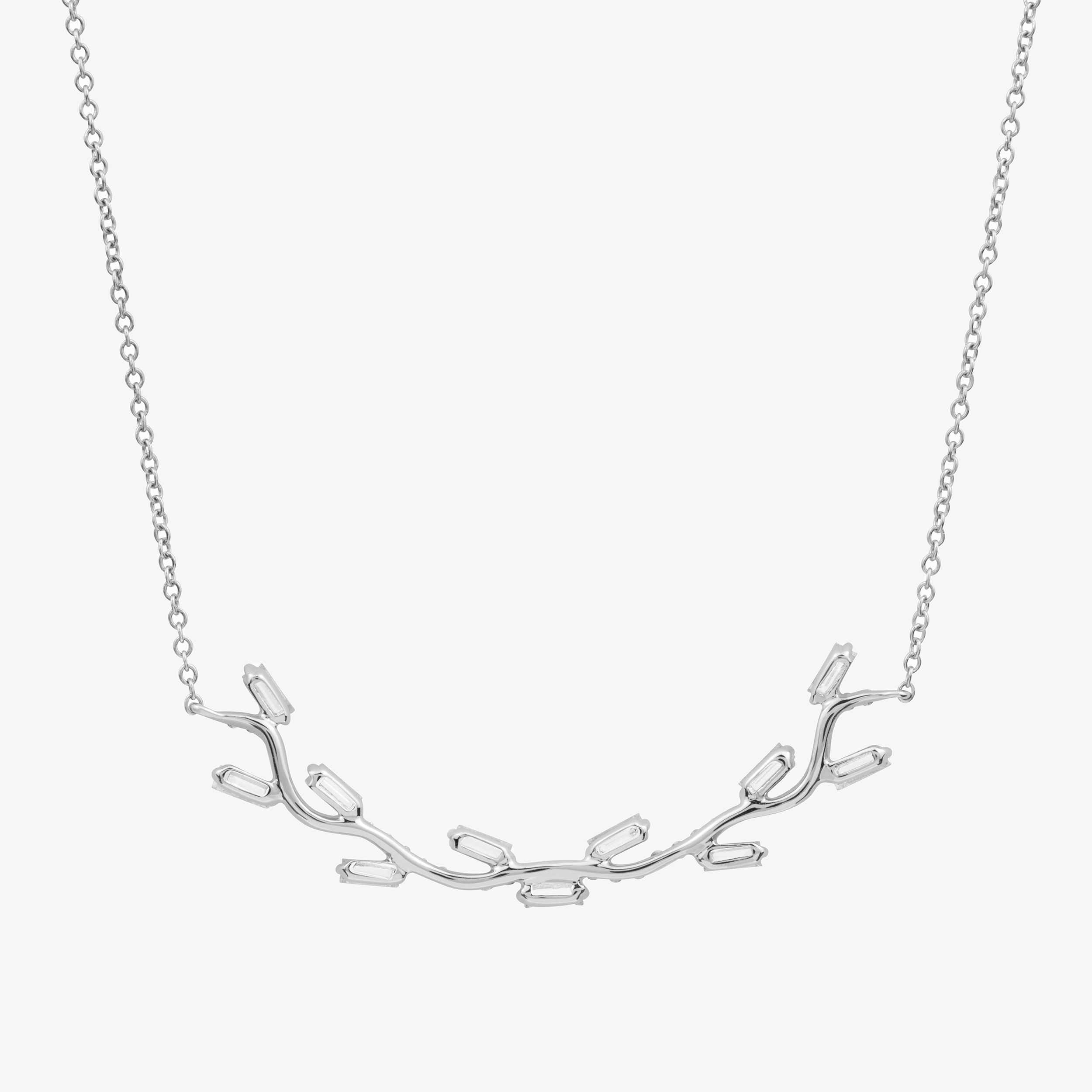Tree Branch Necklace In 18K Solid White Gold With Diamonds