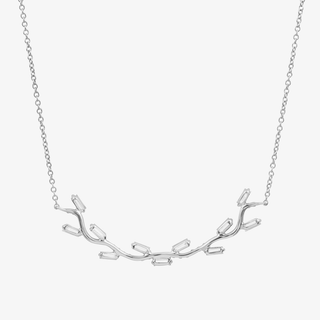 Tree Branch Necklace In 18K Solid White Gold With Diamonds
