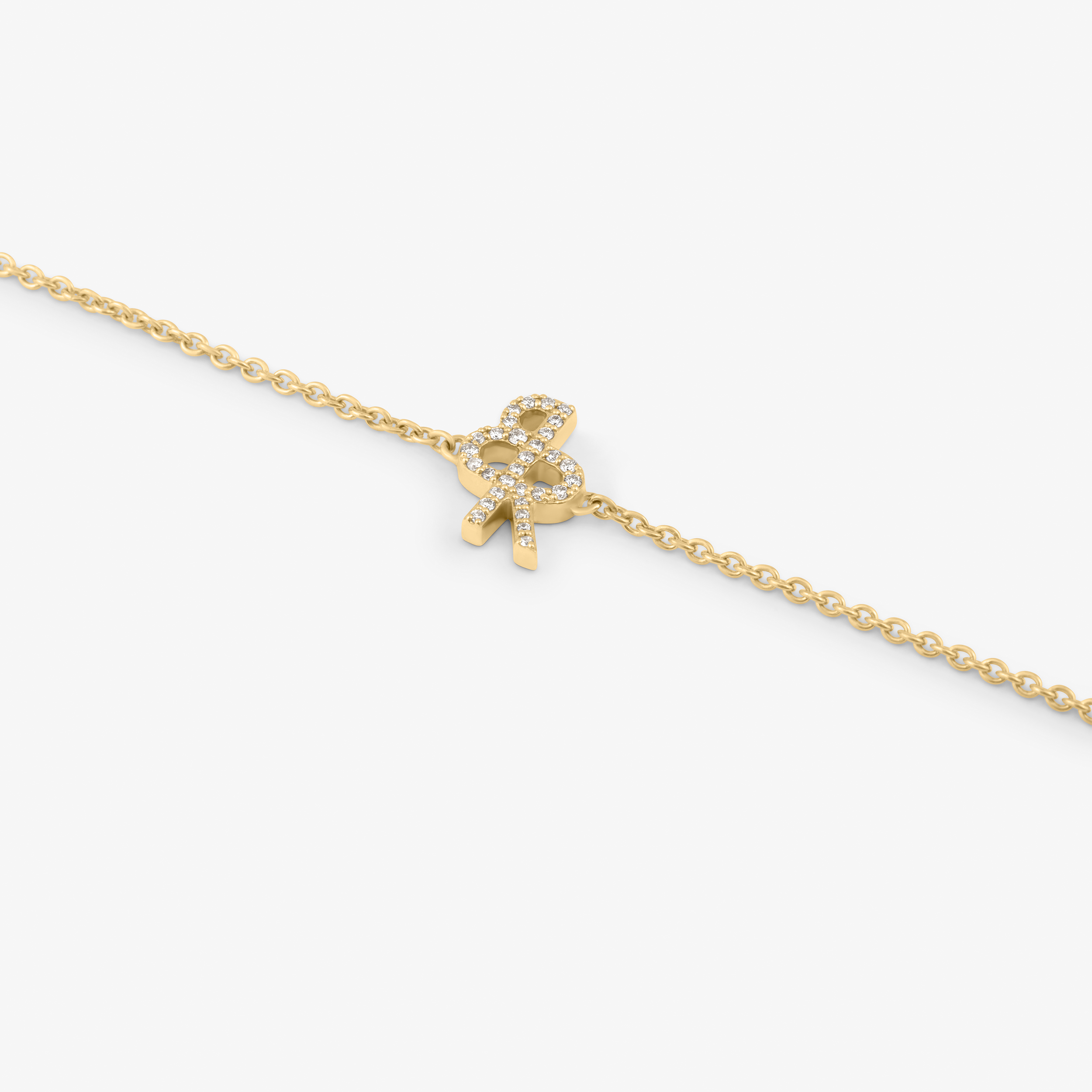 Logo Bracelet In 14K Solid Yellow Gold With Diamonds