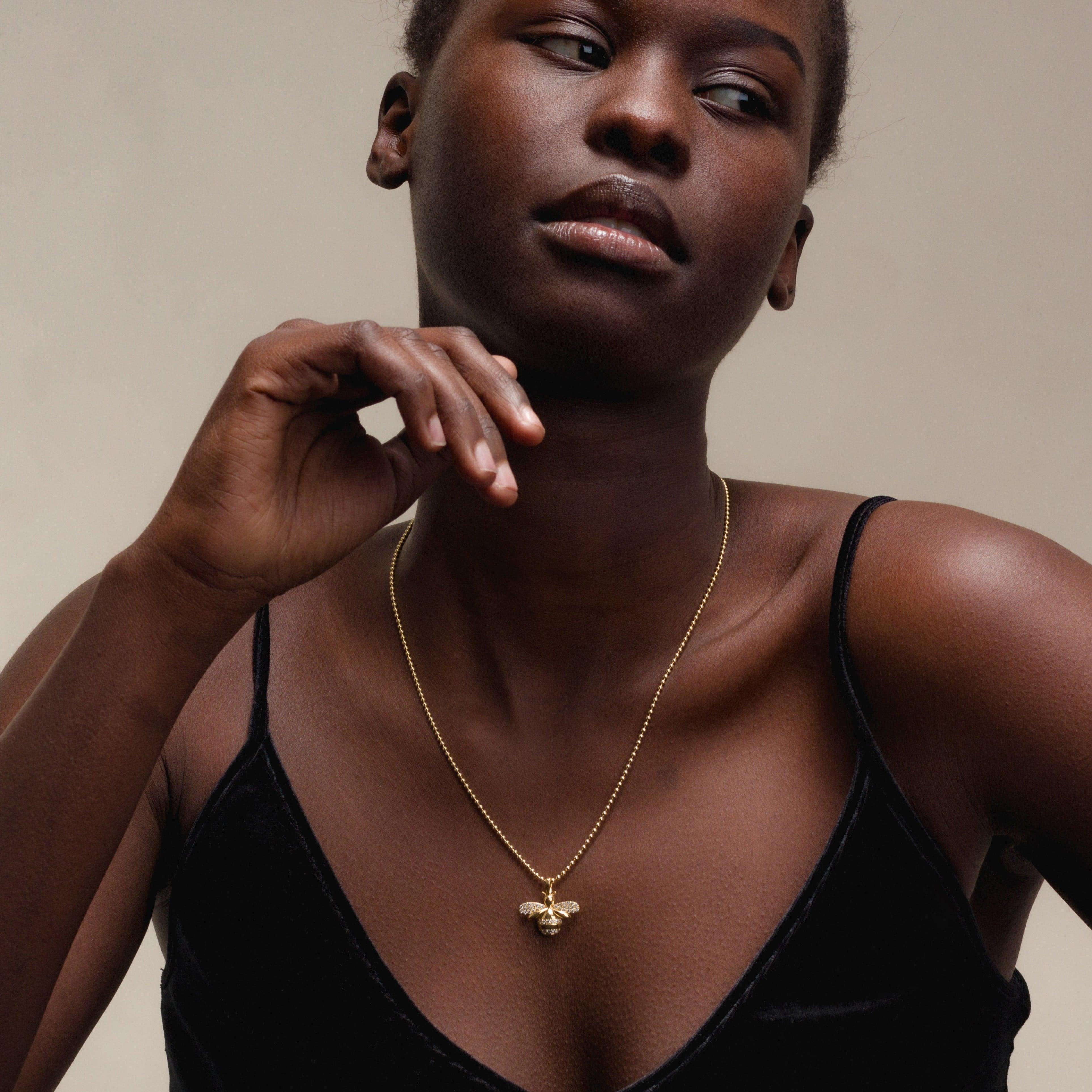 Bee Pendant In 14K Solid Yellow Gold With Diamonds