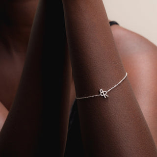 Logo Bracelet In 14K Solid White Gold With Diamonds
