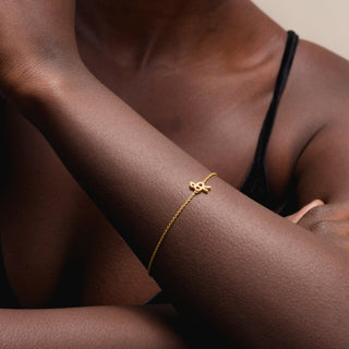 Logo Bracelet In 14K Solid Yellow Gold With Diamonds