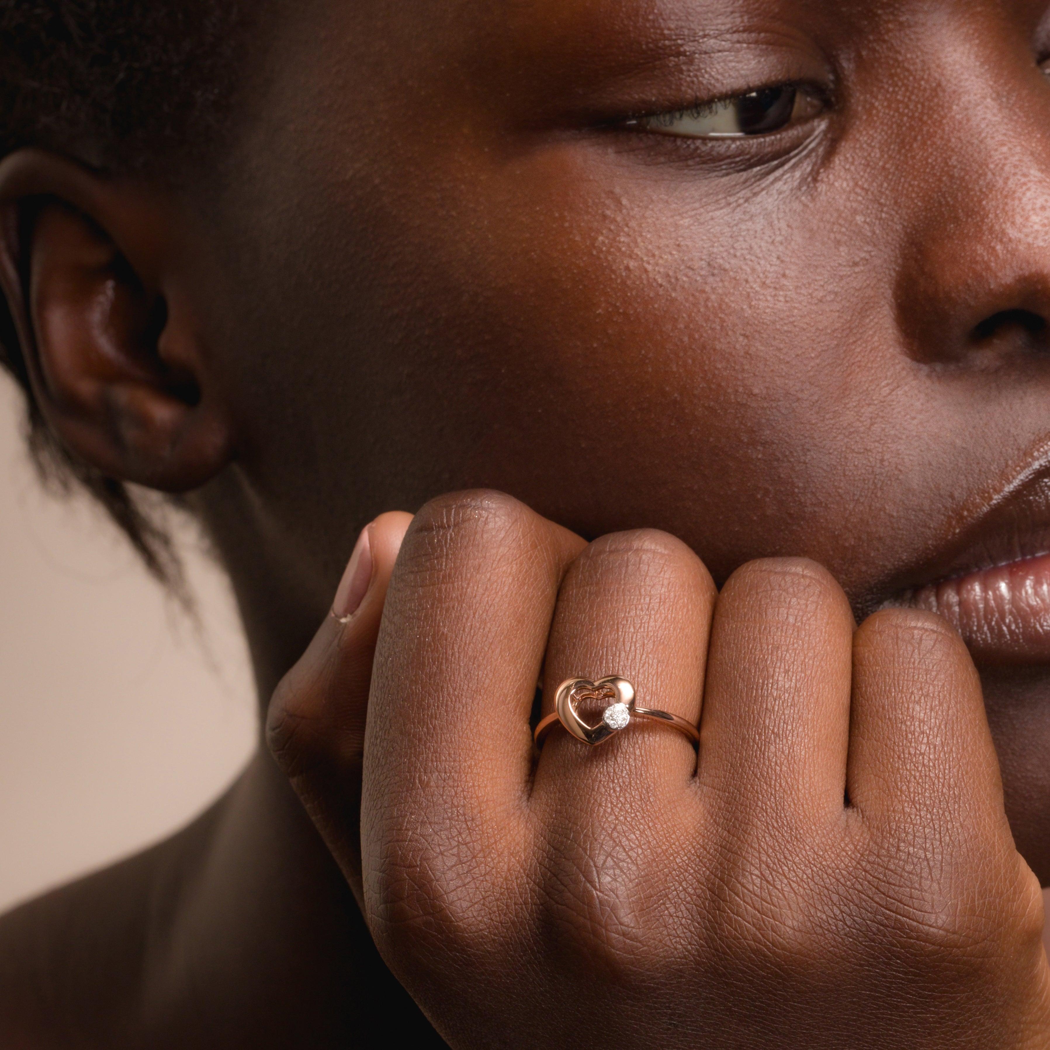 Heart Ring In 18K Solid Rose Gold With Diamonds