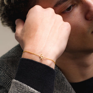 Logo Bracelet In 14K Solid Yellow Gold With Diamonds