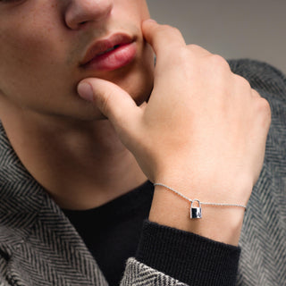 Lock Bracelet In 14K Solid White Gold