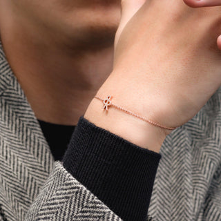 Logo Bracelet In 14K Solid Rose Gold With Diamonds