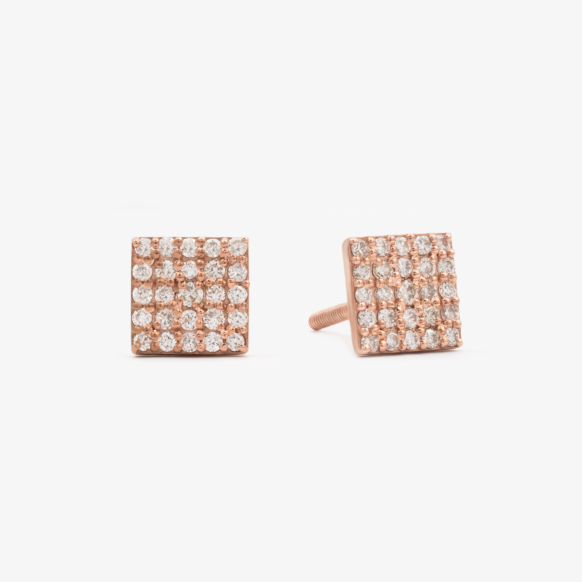 Square Stud Earrings In 14K Solid Rose Gold With Diamonds