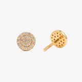 Round Stud Earrings In 14K Solid Yellow Gold With Diamonds