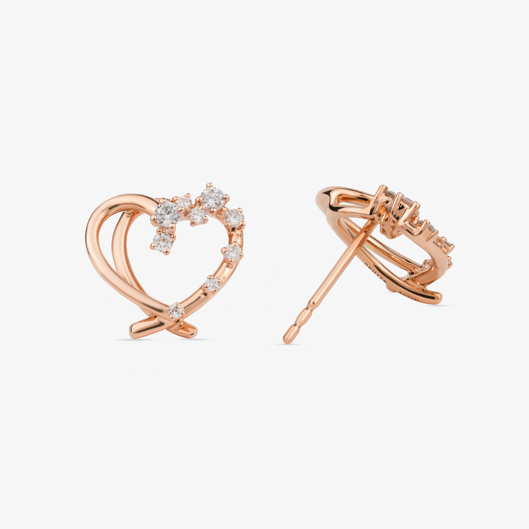 Heart Earrings In 18K Solid Rose Gold With Diamonds