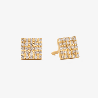 Square Stud Earrings In 14K Solid Yellow Gold With Diamonds