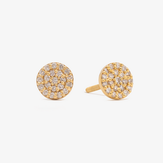 Round Stud Earrings In 14K Solid Yellow Gold With Diamonds