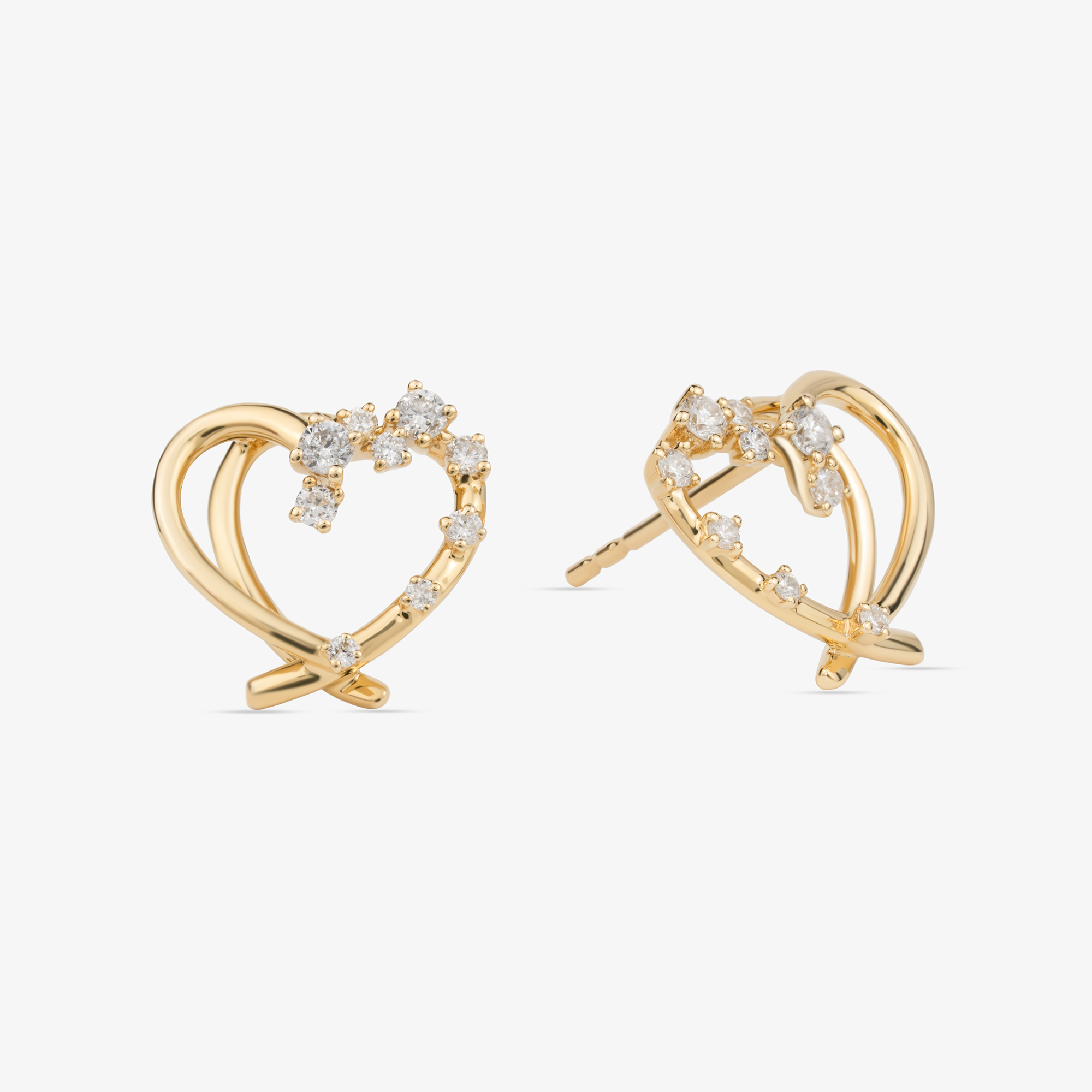Heart Earrings In 18K Solid Yellow Gold With Diamonds