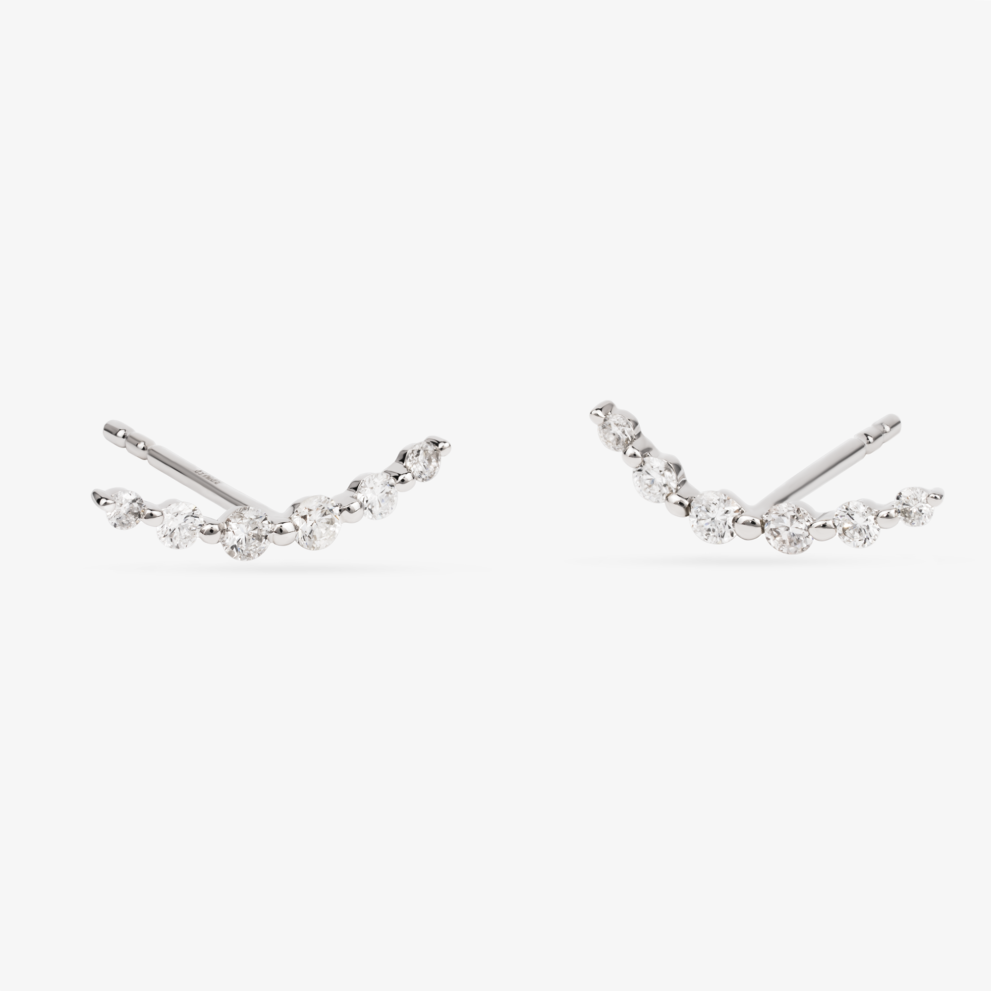 Curved Bar Earrings In 18K Solid White Gold With Diamonds