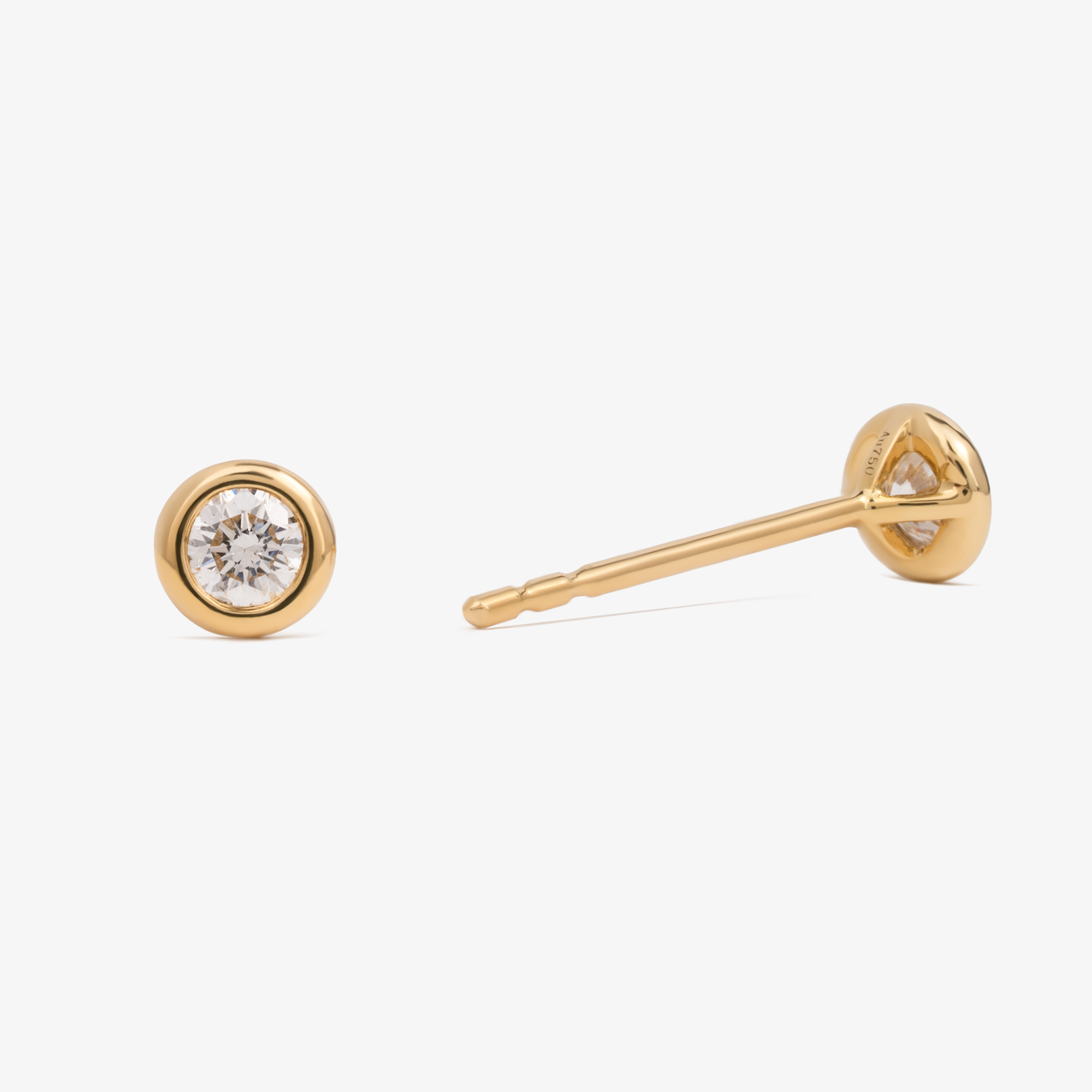Bezel Diamond Stud Earrings In 18K Solid Yellow Gold