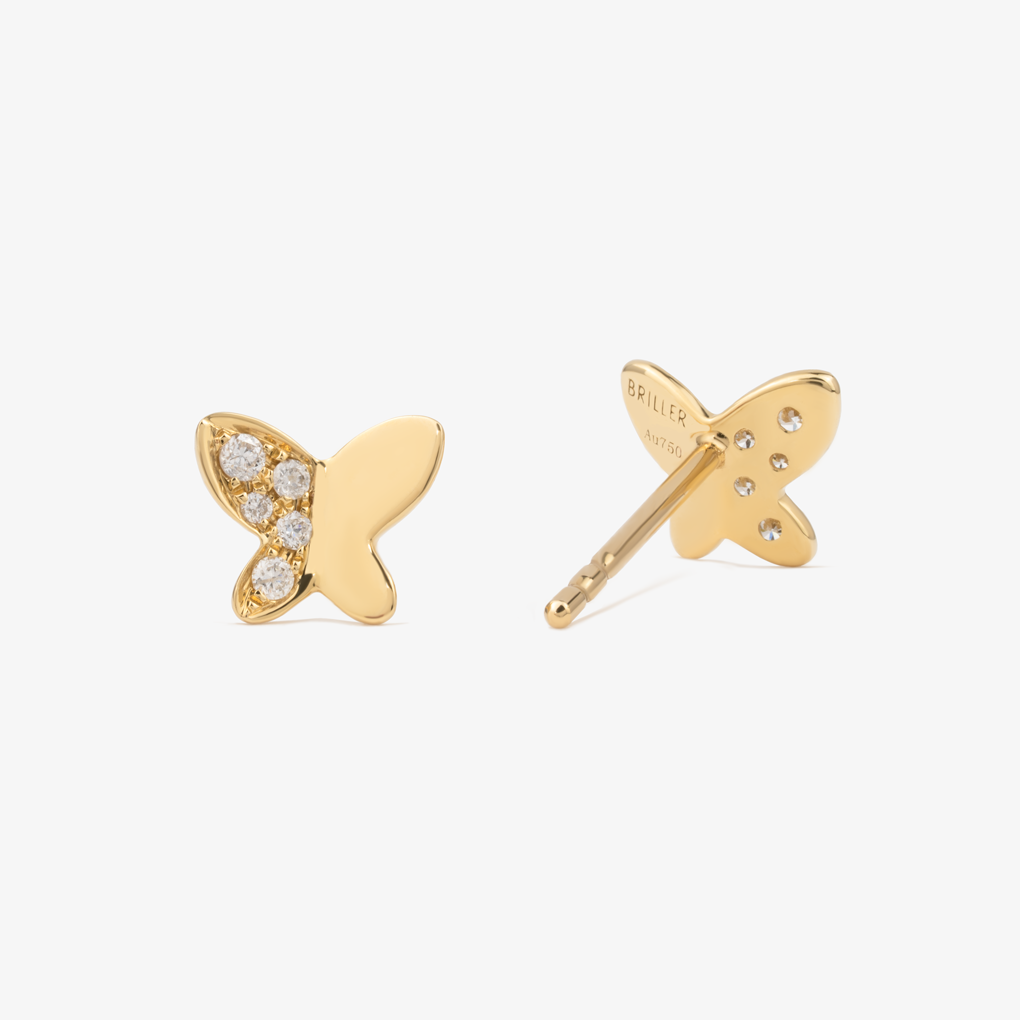 Butterfly Earrings In 18K Solid Yellow Gold With Diamonds