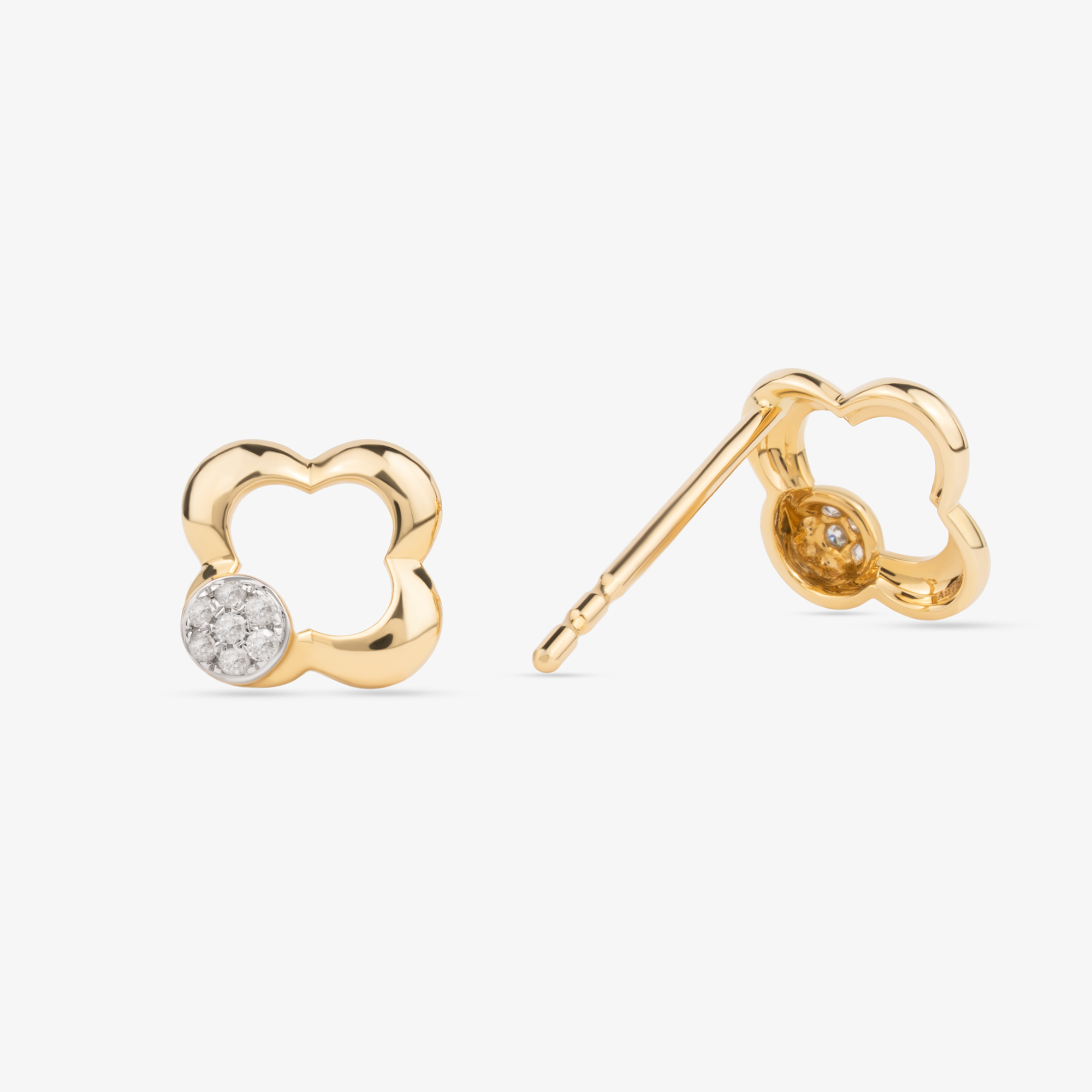Clover Earrings In 18K Solid Yellow Gold With Diamonds