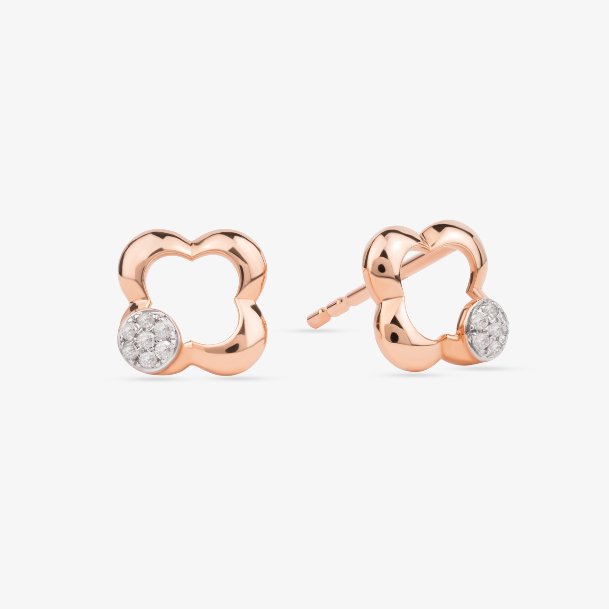 Clover Earrings In 18K Solid Rose Gold With Diamonds