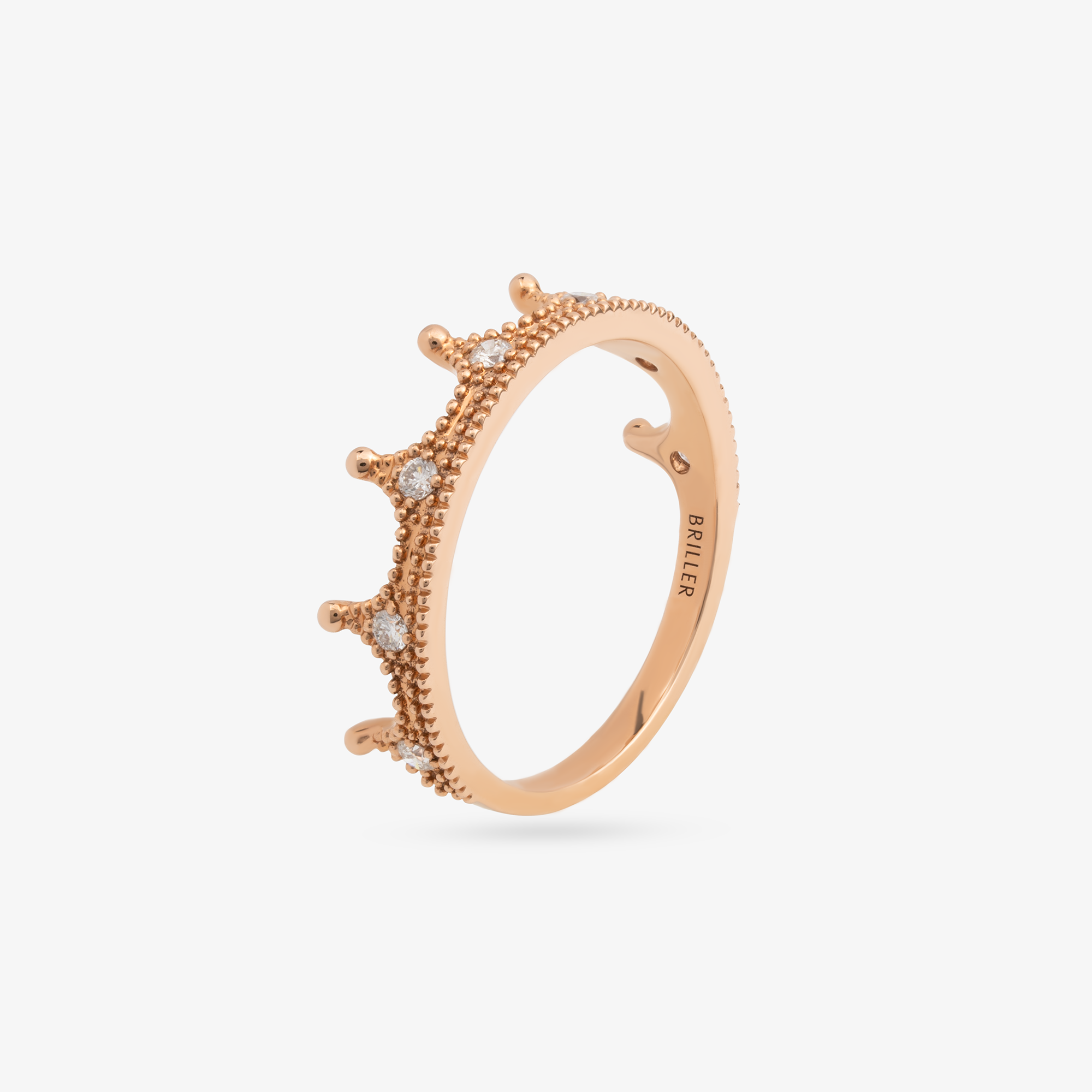 Crown Ring In 18K Solid Rose Gold With Diamonds