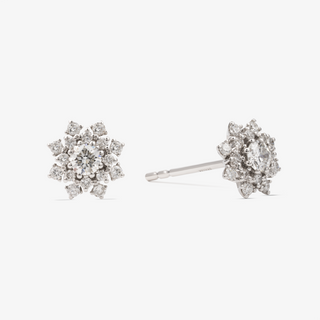 Floral Cluster Earrings In 18K Solid White Gold With Diamonds