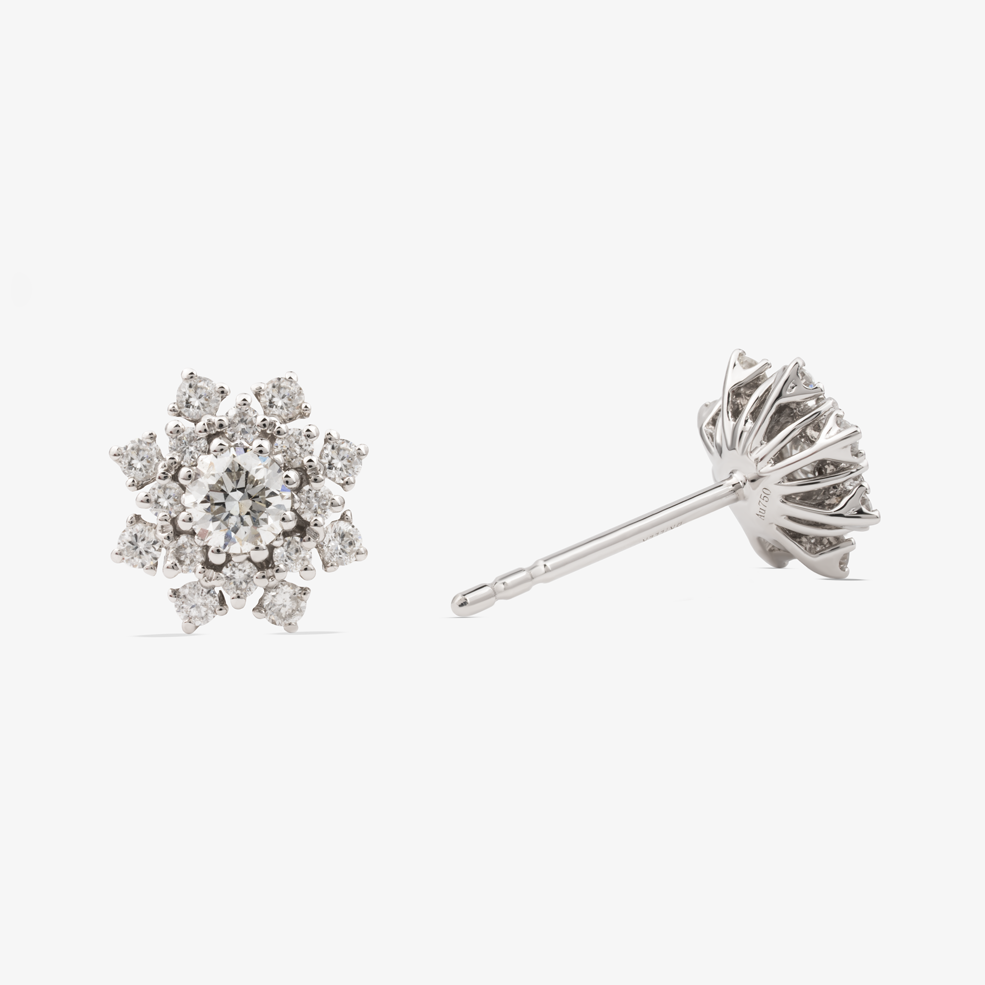 Floral Cluster Earrings In 18K Solid White Gold With Diamonds