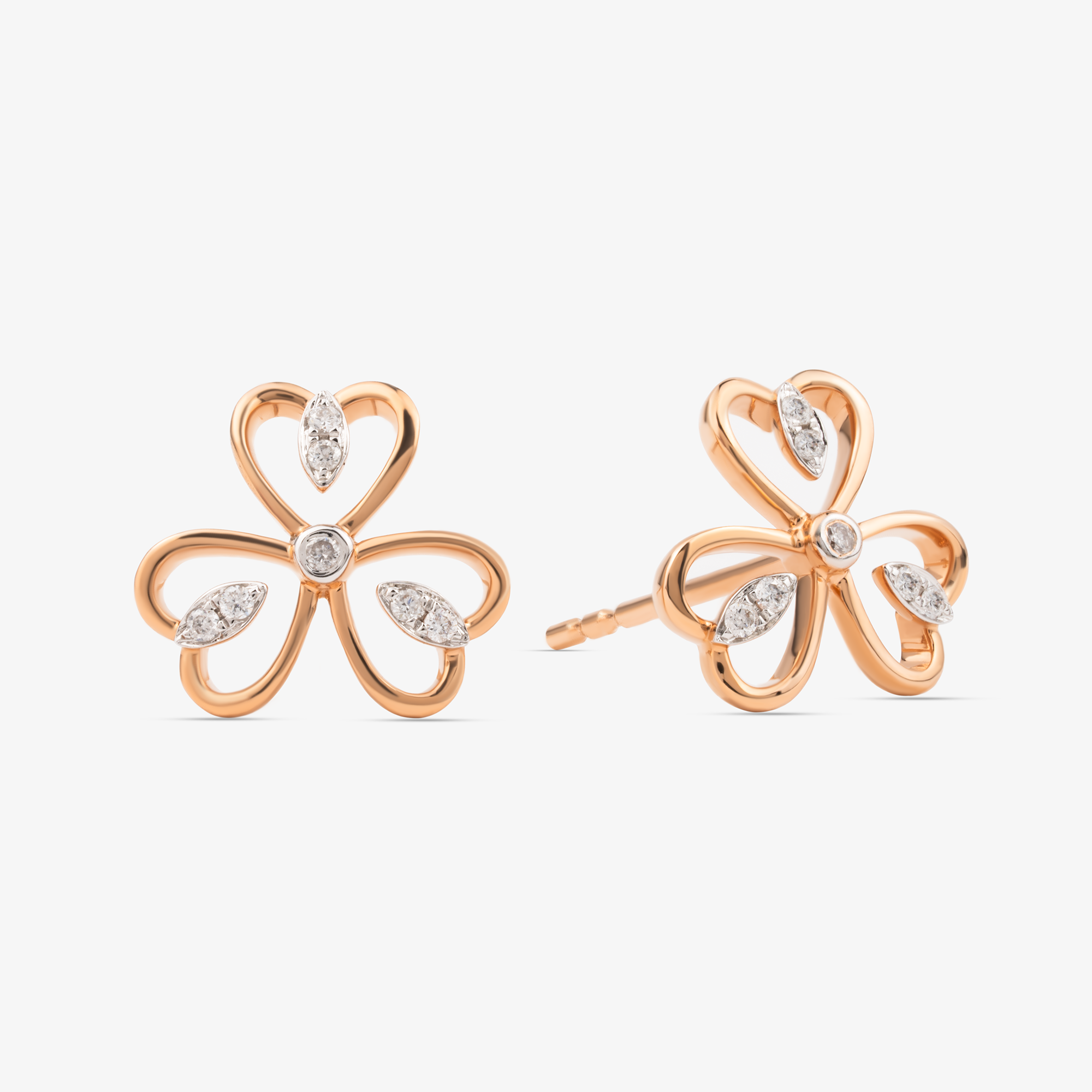 Floral Earrings In 18K Solid Rose Gold With Diamonds