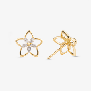 Flower Earrings In 18K Solid Yellow Gold With Diamonds