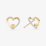 Heart Earrings In 18K Solid Yellow Gold With Diamonds