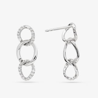 Round Link Earrings In 18K Solid White Gold With Diamonds