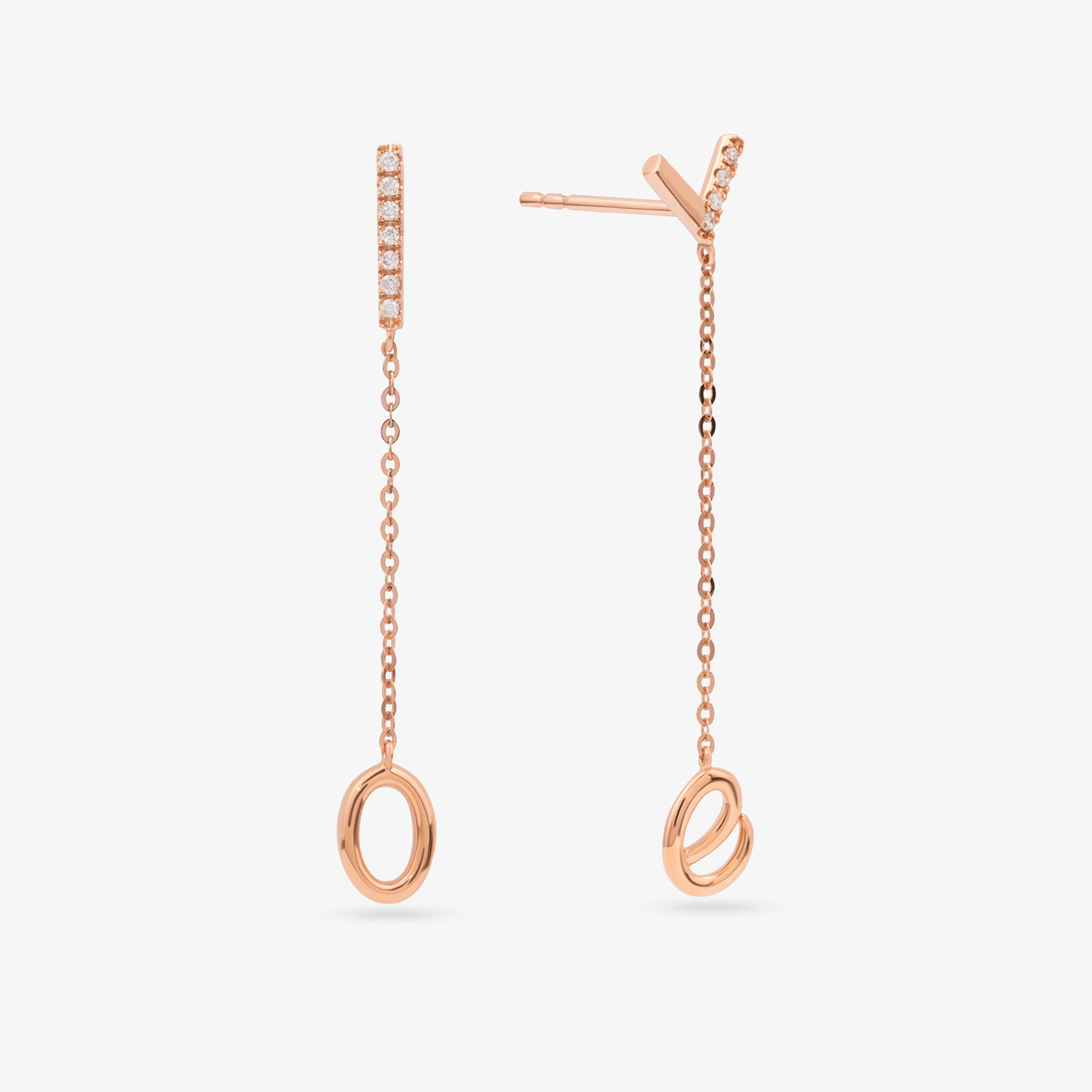 Love Earrings In 18K Solid Rose Gold With Diamonds