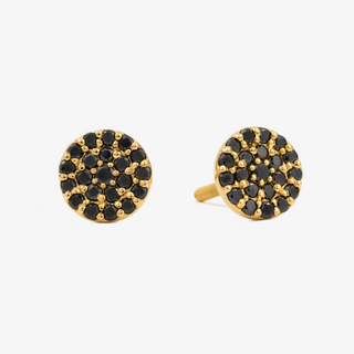 Round Stud Earrings In 14K Solid Yellow Gold With Black Diamonds
